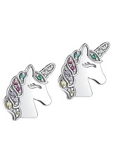 gorgeous silver rainbow unicorn baby screw back baby earrings